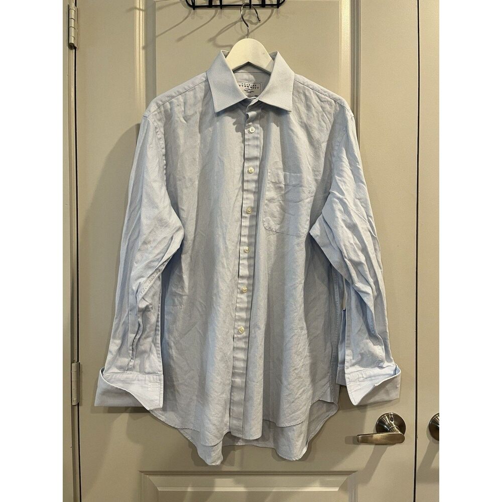 Charles Tyrwhitt Classic Fit Light Blue Check Cotton French Cuff Shirt Large A1